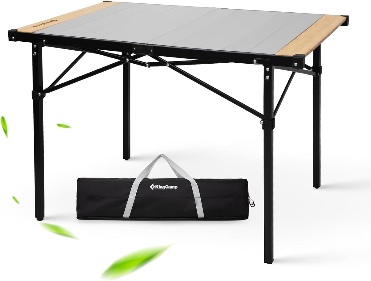 KingCamp Folding Camping Table, Aluminum Roll-Up Camp Table, Large Foldable Table for 2-4 Person, Outdoor Portable Tables with Carry Bag, 180 LBS Heavy Duty Load (Bamboo：40.16“x27.5”，2-4 People)