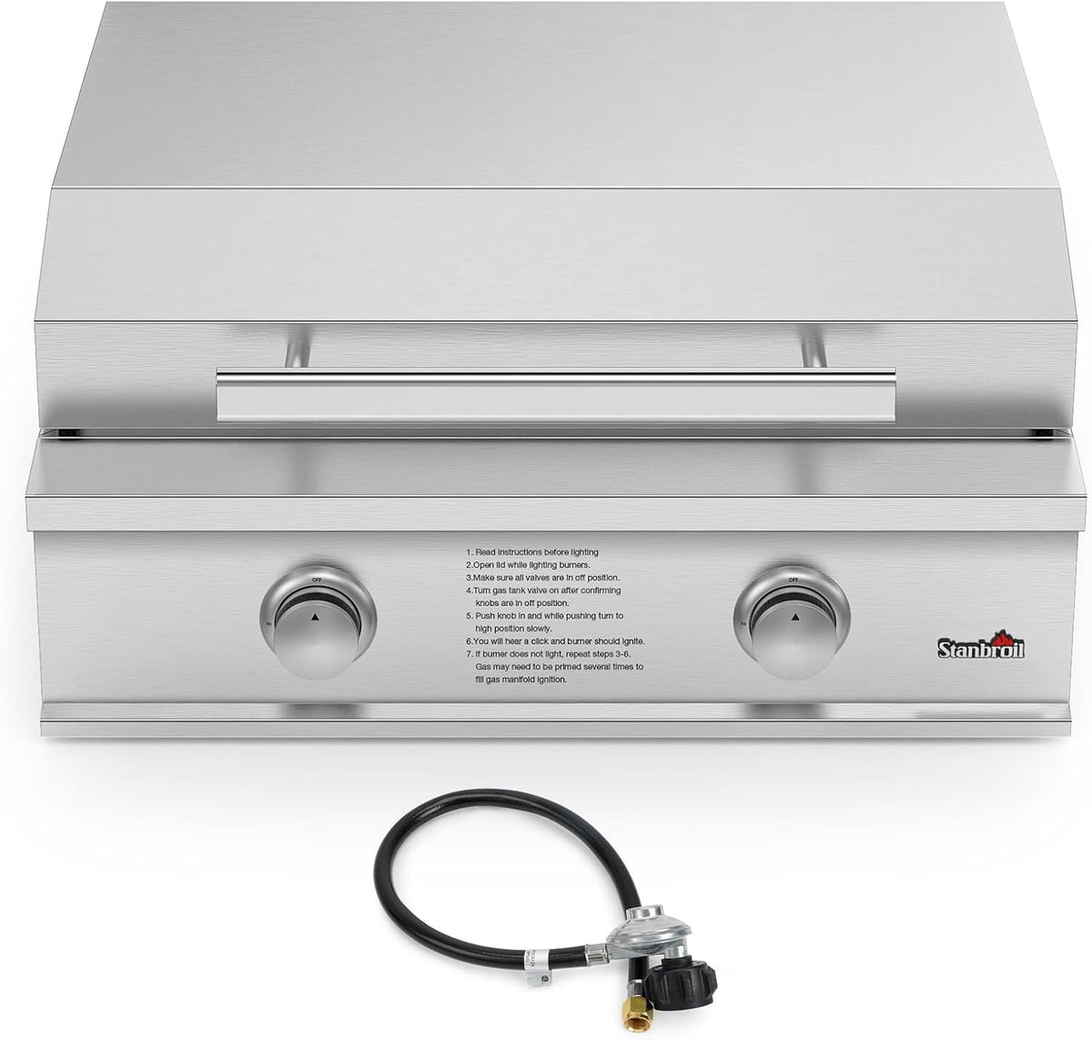 Stanbroil 28-Inch Premium Built-In Liquid Propane Griddle for Outdoor Kitchen Grill, Durable Stainless Steel 2-Burner Flat Top Grill with Lid for BBQ Island, 34,000 BTUs