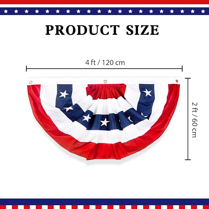 2x4 Ft American Bunting Flags Outdoor, USA Pleated Fan Flag for Outside, 4th of July Decorations Memorial Day Patriotic Flags Bunting Outdoor Indoor Decor (Set of 2)