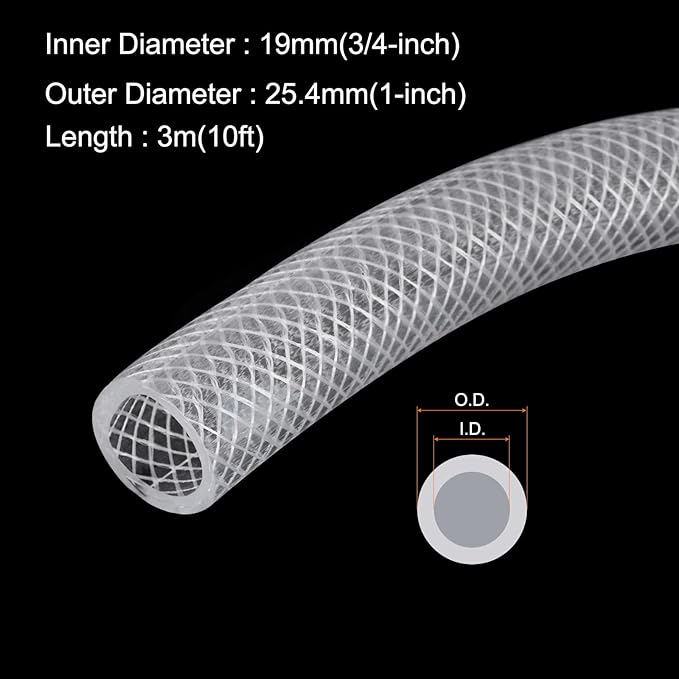 3/4" x 1" Braided Clear Plastic PVC Tubing 10ft High Pressure Flexible Reinforced Vinyl Tube, [for Garden Irrigation, Water Hose, Fish Tank, Water Transfer] - 19x25.4mm