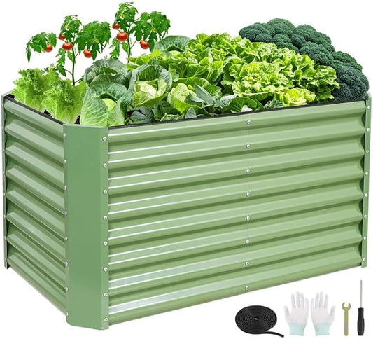 4x2x2ft Raised Garden Bed - Galvanized Deep Root Planter Boxes Outdoor with Wing Nuts and Safety Edges for Gardening Vegetables, Flowers, Herbs, Succulents - Olive Green