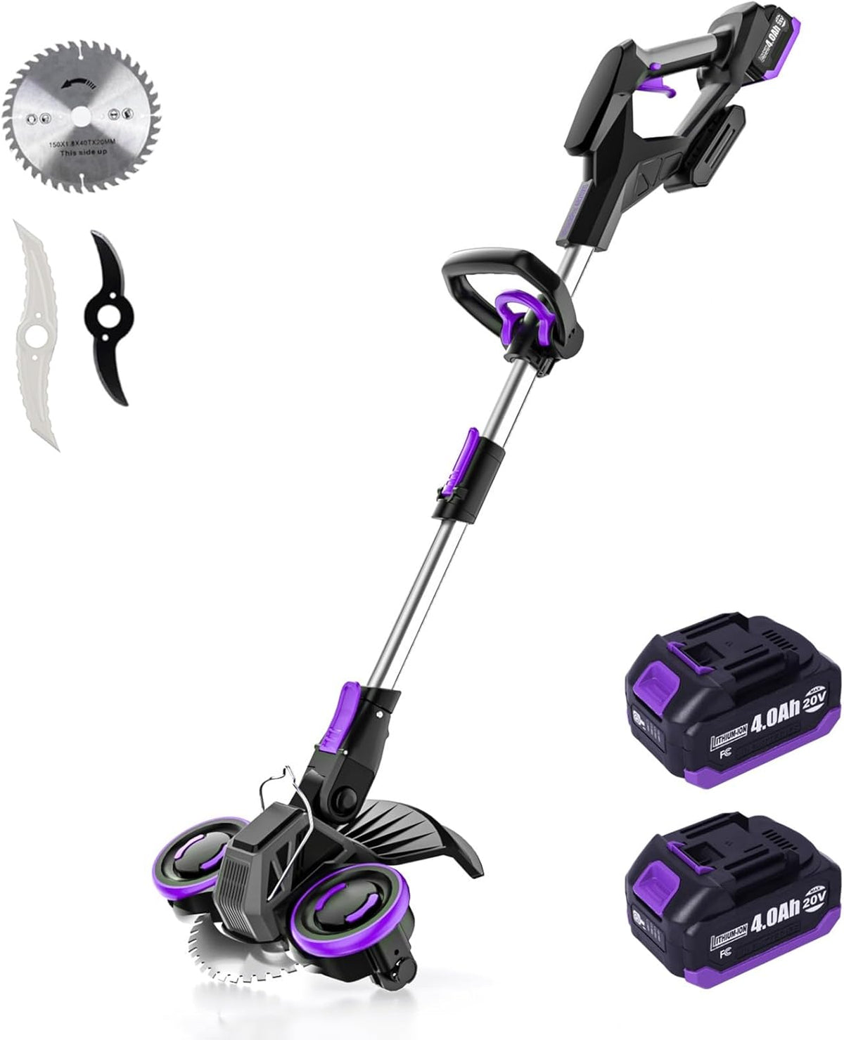 Weed Wacker Cordless, GearBrushless™, 3-in-1 Edger/Mower/Trimmer with Blade, 120 Min Runtime(with Two Batteries)