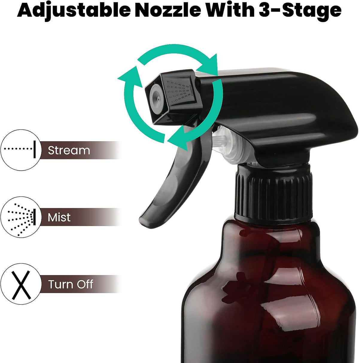 Glass Amber Spray Bottles with Silicone Sleeve, 2 Pack 16.9oz Refillable Containers with Adjustable Spray Nozzles, Empty Spray Bottle for Cleaning Solutions, Hair, Plants, Essential Oils (Black+Grey)