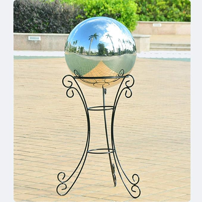 35cm/14inch Diameter Gazing Globe Mirror Ball,Thickness 0.5mm Silver Stainless Steel Polished Reflective Smooth Garden Sphere,Colorful and Shiny Addition to Any Garden or Home