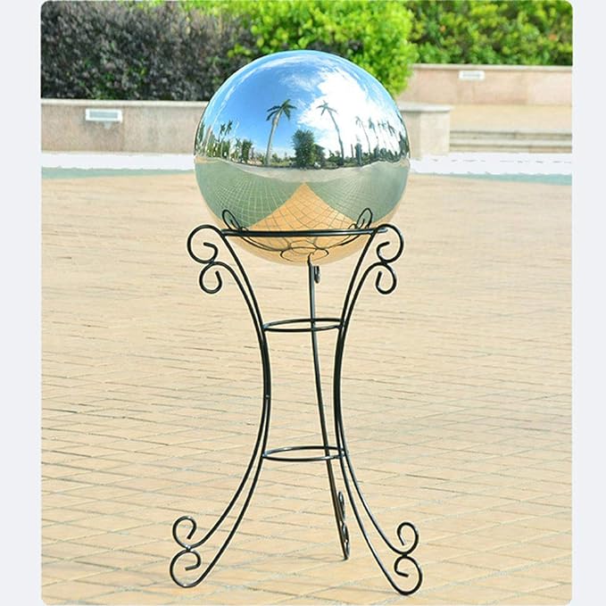 25 cm/10 inch Diameter Gazing Globe Mirror Ball,Silver Stainless Steel Polished Reflective Smooth Garden Sphere,Colorful and Shiny Addition to Any Garden or Home