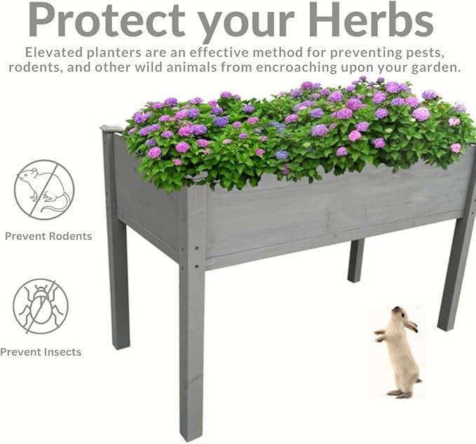 BTExpert 4ft Raised Garden Bed with Legs, 48x24x30in Elevated Wood Planter Box Stand for Vegetable Flower Backyard, Patio, Balcony Bed Liner Outdoor - Grey 30 in Height