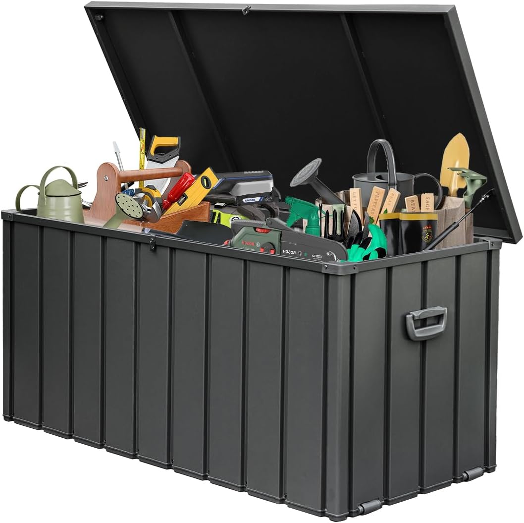 Domi 150-Gallon Outdoor Storage Box – Waterproof, Lockable Storage Cabinet for Patio Furniture, Garden Tools & Pool Supplies – Large Metal Storage for Cushions, Toys & More