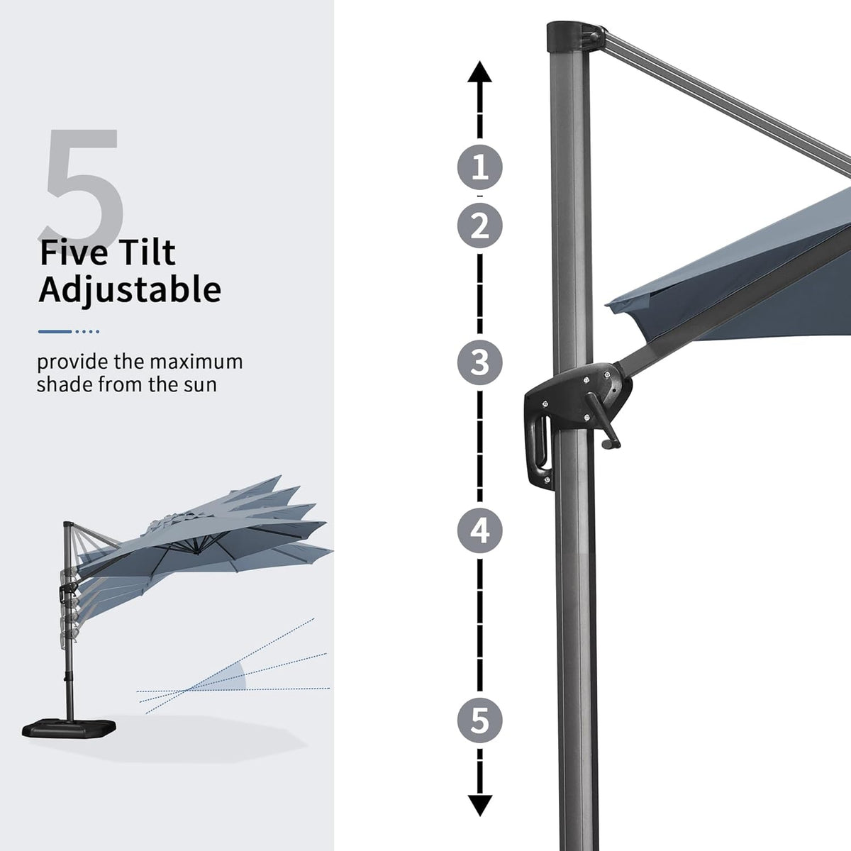 PURPLE LEAF 11 Feet Patio Umbrella Outdoor Cantilever Round Umbrella Aluminum Offset Umbrella with 360-degree Rotation for Garden Deck Pool Patio Light Grey