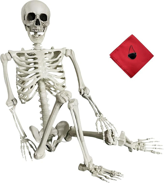 5.4Ft Halloween Skeleton - Life Size Full Body Realistic Human Bones with Posable Joints for Halloween Pose Skeleton Prop Decoration
