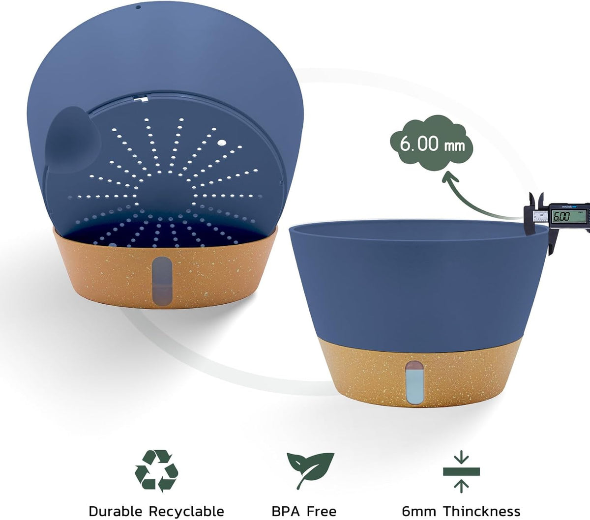 ZMTECH 12 Inch Large Hanging planters for Indoor, 2 Pack Self Watering Plant Pot for Outdoor Garden Porch, Hanging Flower Pot with Visible Water Level & Removable Tray(12Inch, Blue)