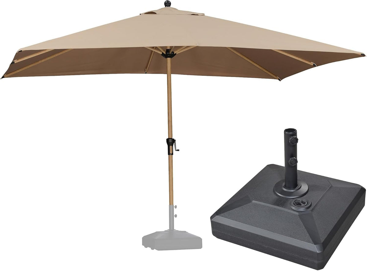 PURPLE LEAF 9' x 11.5' Patio Umbrella with Base Outdoor Umbrella Market Umbrella with Crank & 8 Ribs Aluminum Rectangular Table Umbrella Outdoor Patio for Backyard, Taupe