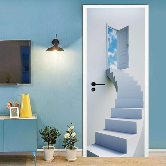 3D Door Stickers Murals Peel and Stick - Stairs Wallpaper Self-Adhesive Decals Removable PVC Waterproof Poster for Bedroom Living Room Decoration 34.6" x 78.7"