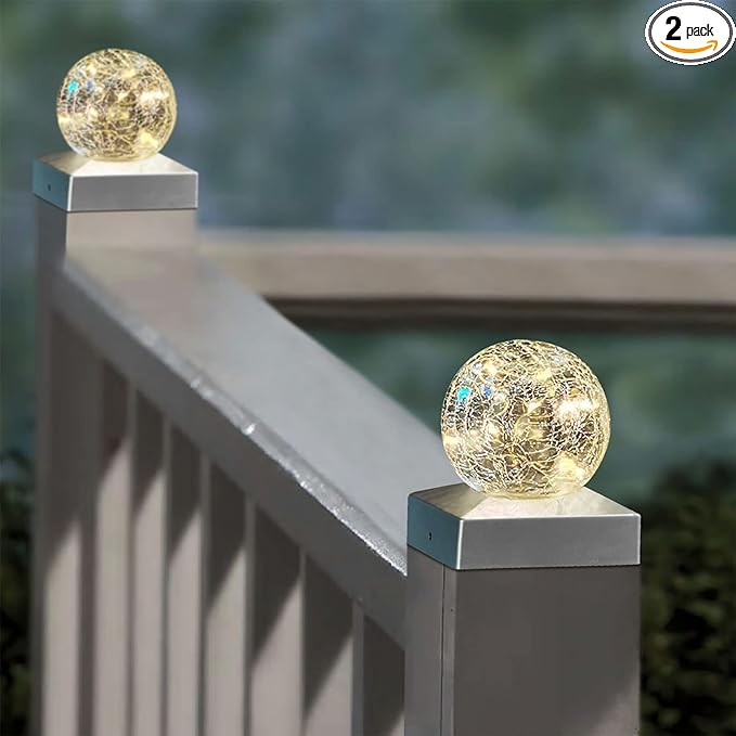 2PK Solar Post Cap Lights - Waterproof Outdoor Caps for Deck, Fence, Patio, LED Garden Decorative Lighting for Wooden or Vinyl Posts - Warm White