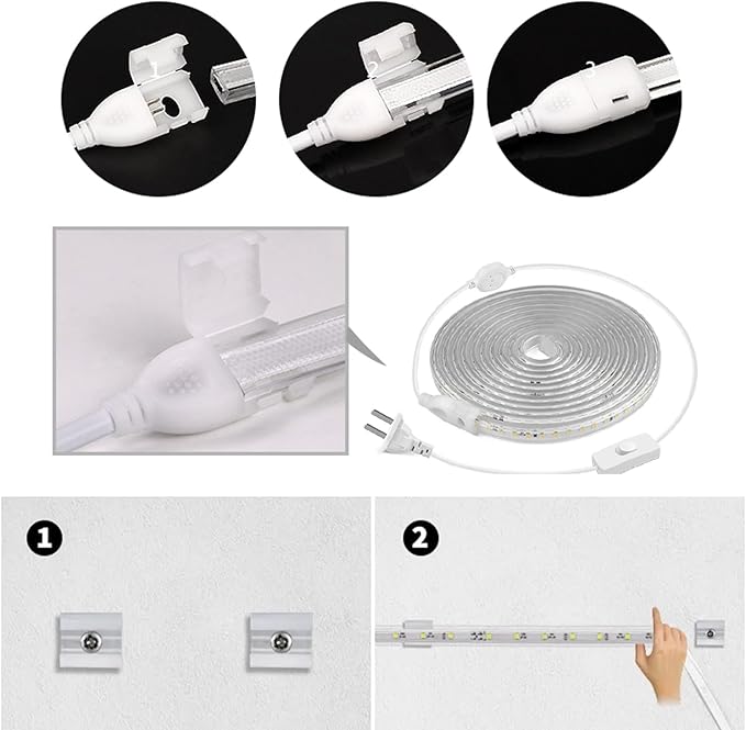 9.84FT LED Strip Lights Outdoor Waterproof, 6500K Super Bright LED Tape Lights,110 V White Rope Lights,360 LEDs Strip Lighting for Bedroom, Backyards, Garden