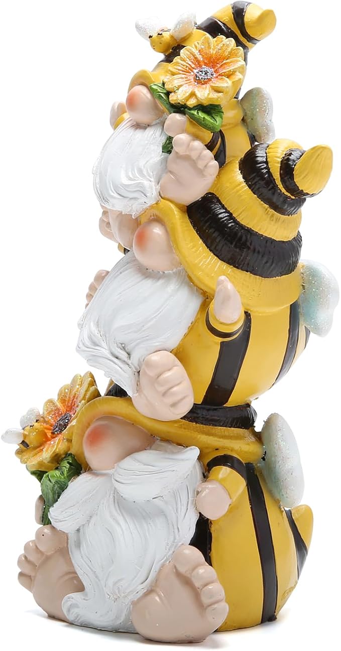 Hodao Summer Bee Gnome Decorations Indoor Home Table Decor Cute Stacked Bee Gnome Figurines Gifts -Swedish Dwarf Elf Figurines Summer Garden Honey Bees Gnomes Decorations (Bee1)