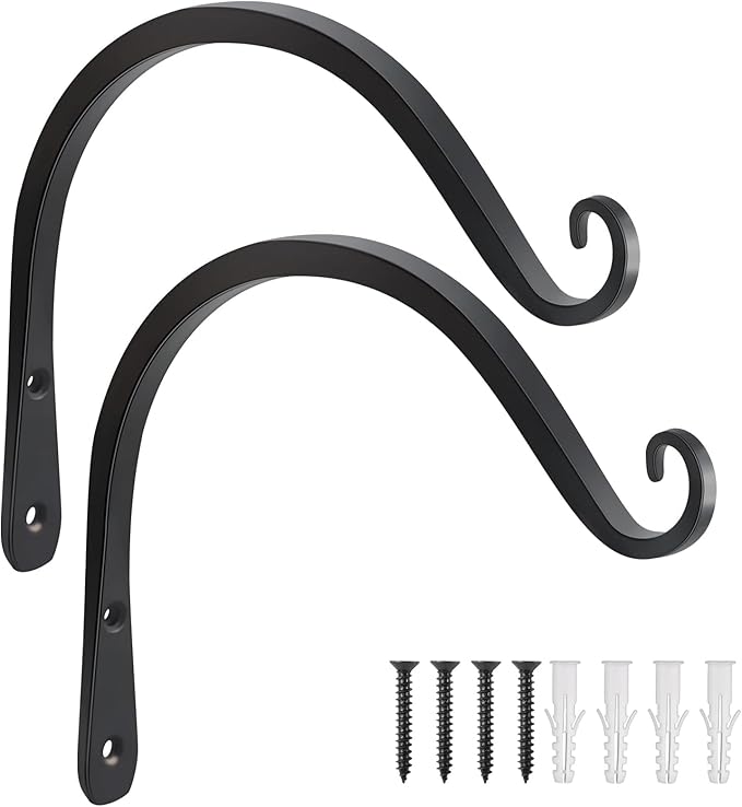 Gtongoko 2 Pack 8 Inch Plant Hangers Outdoor Metal Hanging Plant Bracket Bird Feeder Plant Hooks for Hanging Flower Basket, Wind Chimes, Solar Lanterns, Black