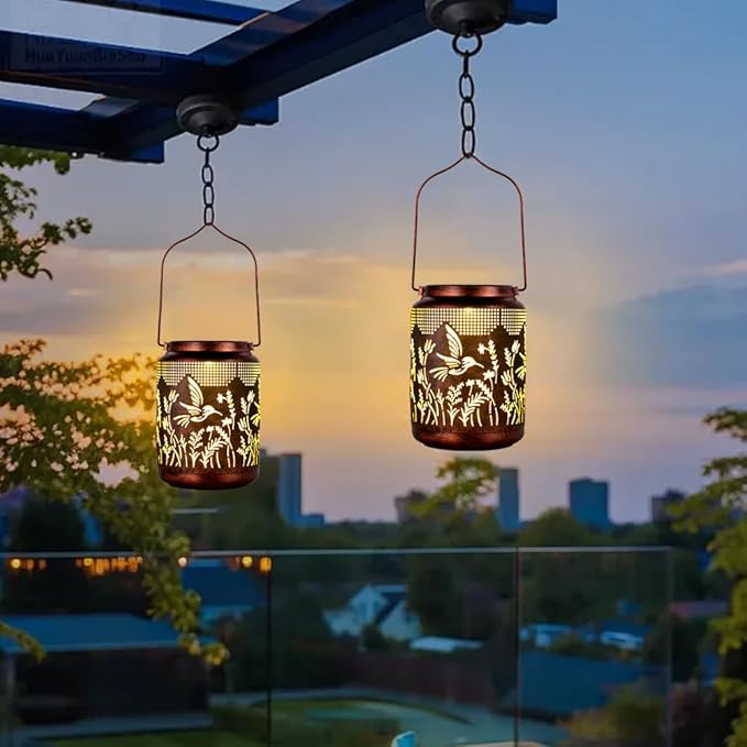 Hummingbird Solar Lanterns Outdoor Waterproof,Metal Garden Decor Hummingbird Gifts Hanging Solar Lanterns Outdoor Lights for Patio, Yard, Poch,Table Birthday Gifts for Women Mom