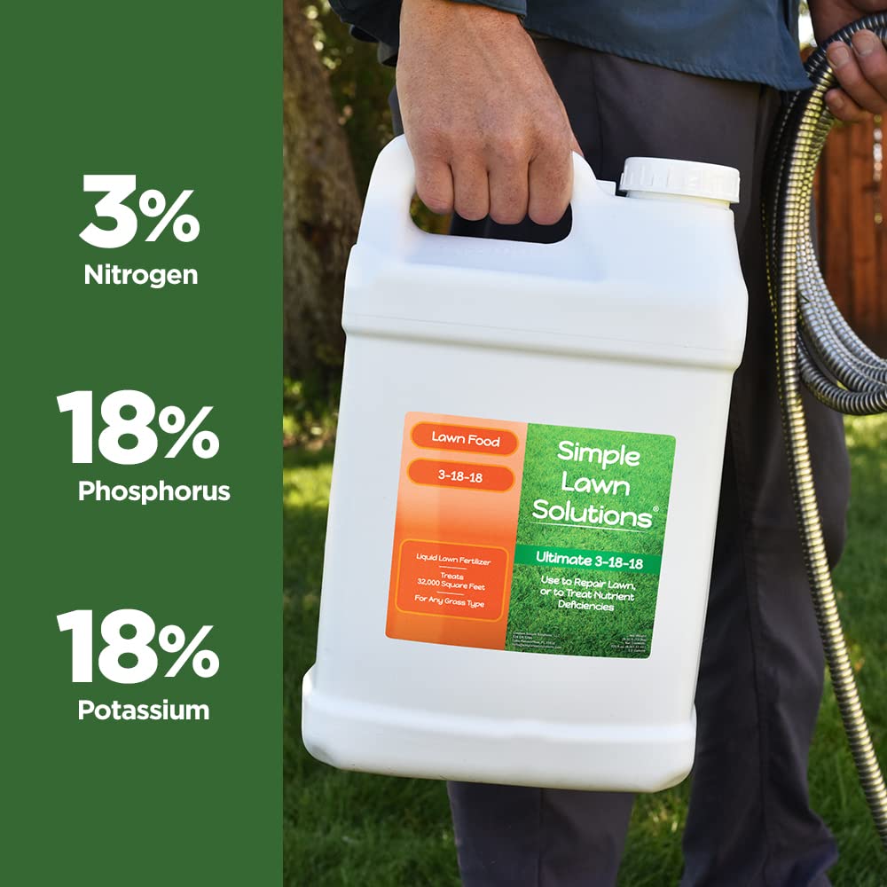 Ultimate 3-18-18 NPK- Lawn Food Liquid Fertilizer- Easy to Use Concentrated Spray- Any Grass Type- Summer & Fall Nutrients- Simple Lawn Solutions - Turf Hardiness & Root Vigor (2.5 Gallon)