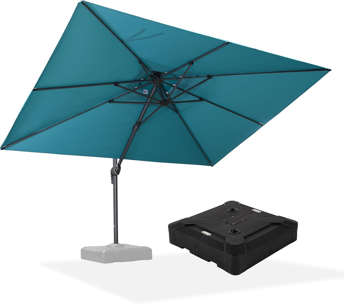 PURPLE LEAF 9' X 12' Patio Umbrella with Base Outdoor Rectangle Umbrella Large Cantilever Umbrella Heavy Duty Outdoor Market Umbrella for Garden Deck Backyard Pool Turquoise Blue