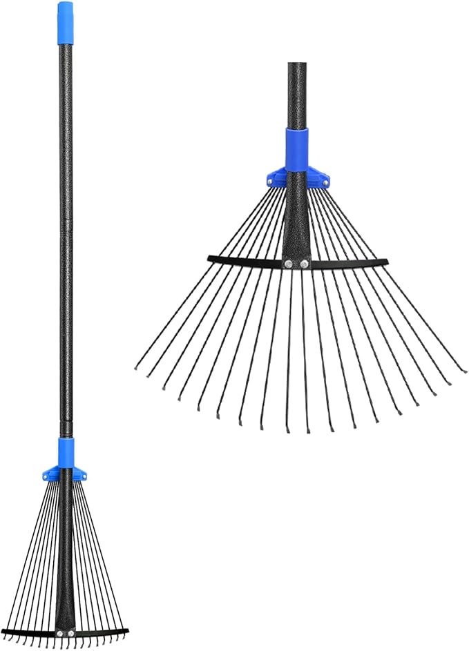 Rake for Leaves, 5ft Adjustable Metal Garden Leaf Rake with Expandable Head 7-16", Small Cllapsible Rakes for Lawns Gardening Camping Heavy Duty