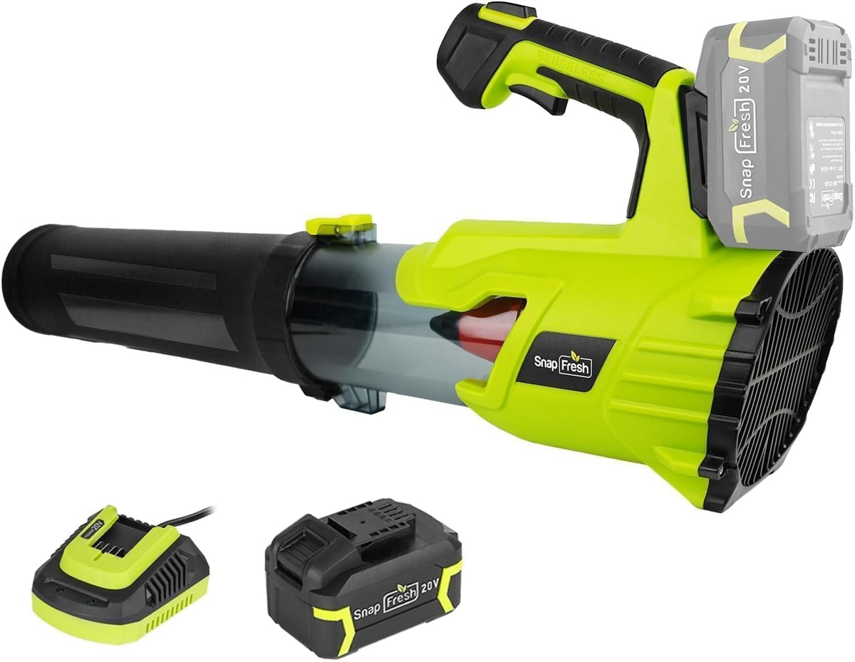 SnapFresh Cordless Leaf Blower - 550CFM Electric Leaf Blower Cordless with 4.0 Ah Battery and Fast Charger - 20V Lightweight Leaf Blower for Yard and Garden, Battery Operated Blower for Lawn Care