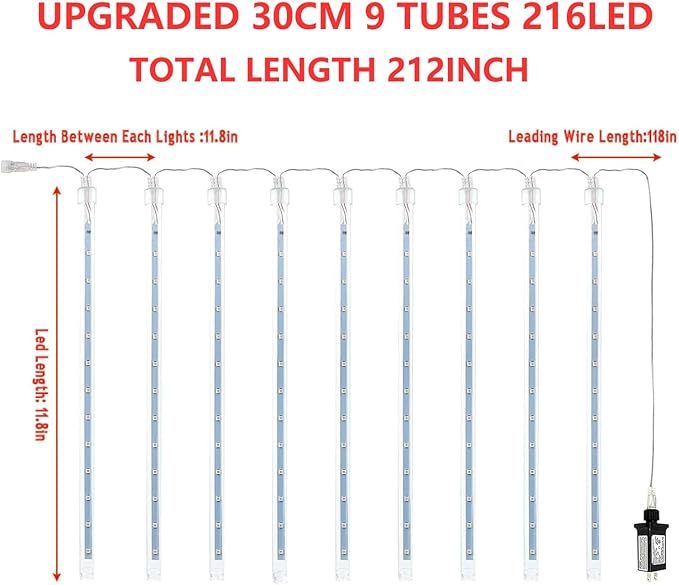 2-Pack 4th of July Lights Outdoor, 18 Tubes 432 LEDs Meteor Shower Lights Plug in, Patriotic String Lights Cascading Lighting for Inpendence National Memorial Day Garden Tree Decor(Red Blue and White)
