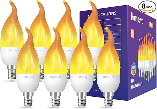 Hompavo 【Upgraded LED Flame Light Bulbs, 3 Modes Flickering Light Bulbs, E12 Chandelier Base Candle Fire Light Bulb for Halloween Christmas Party Porch Indoor & Outdoor Home Decoration - 8 Pack
