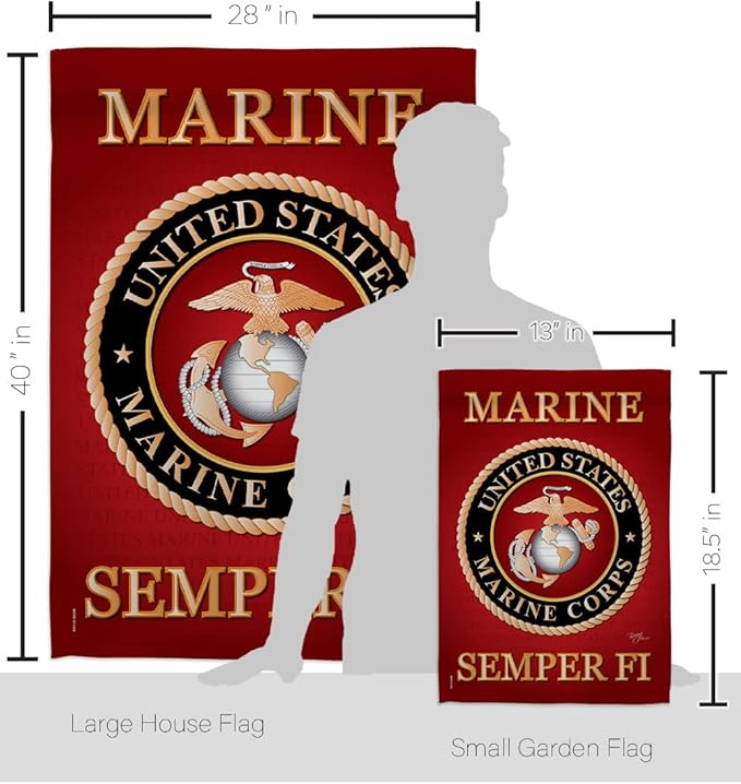 Breeze Decor FK108057-BO Marine Corps Americana Military Decorative Vertical Kit, 1 x House & 1 x Garden Flags, Thick Fabric