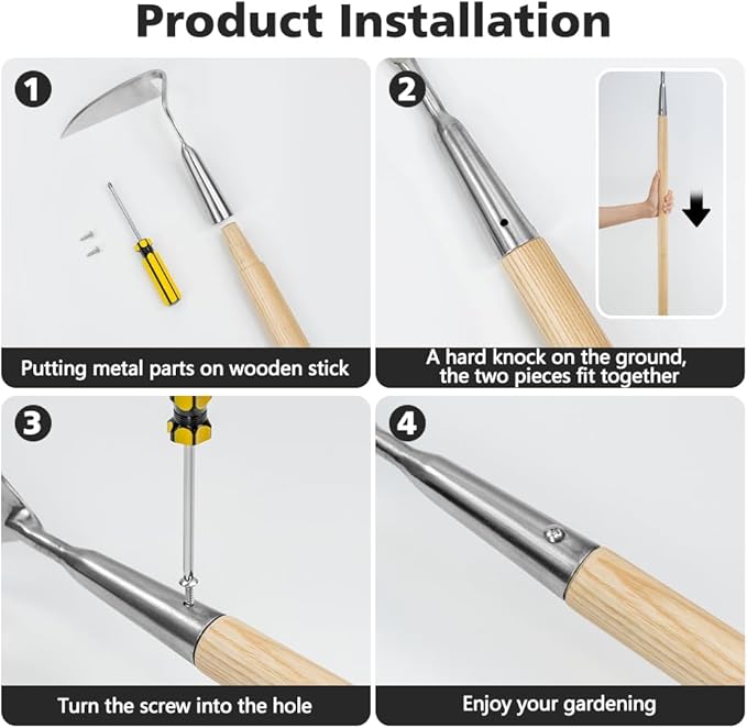Berry&Bird Japanese Weeding Sickle, Versatile Long Handle Weeding Tool Garden Hoe for Effective Weeding, Cultivating, Soil Loosening & Digging
