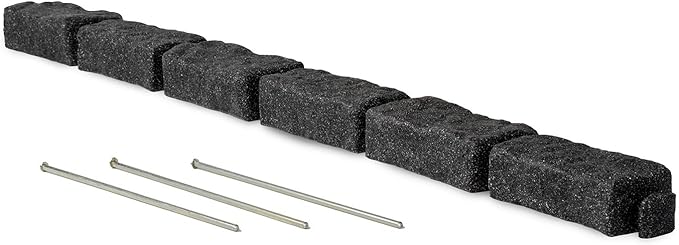 Beuta Landscape Edging | Garden Edging Border | Faux Stone Bricks for Lawn Edging, Flower beds, Pathways & Yard Edging– 1 Pack | Each Section Has 6 Bricks 48" L x 4" W x 2.25" H | 3 Spikes |Charcoal