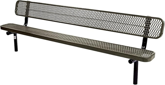 Heavy-Duty Outdoor Bench Thermoplastic Coated, Expanded Metal, Commercial-Grade Seating, Made in America (Inground with Back, 8 Ft, Textured Gold Vein)