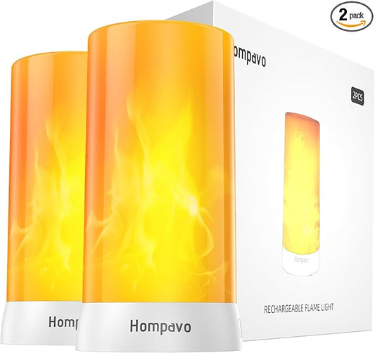 Hompavo 【Upgraded】 LED Flame Lights, 4-Mode Rechargeable Battery Operated Flameless Candles, Waterproof Pillar Flickering Lanterns for Living Room Bathroom Patio Wedding Party Halloween Home Decor