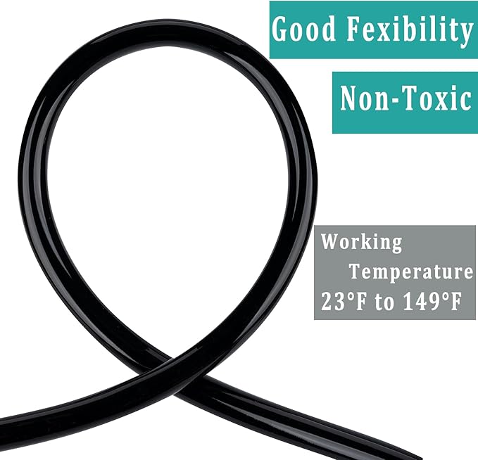 Black Vinyl Tubing 3/8” ID × 1/2” OD - 50 Feet PVC Flexible Plastic Tube Hybrid Hose, Transfer Water Air Oil for Pond Fountain Garden, Non-toxic and BPA free