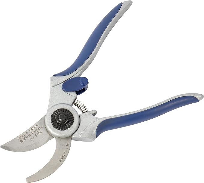 Amazon Basics Professional Hand Pruners, Pruning Shears for gardening, 7-inch Steel Bypass Garden Scissors, Blue