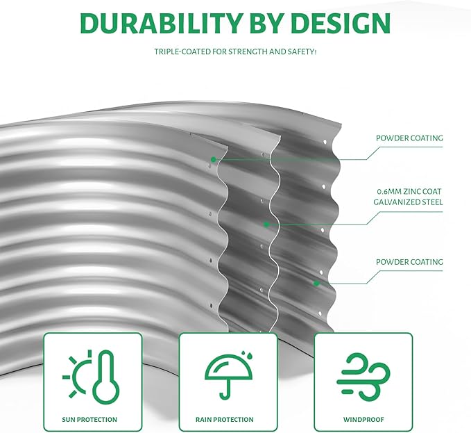 8×2×1.5 ft Galvanized 0.7mm Thickness Steel Raised Garden Bed,Modular Planter for Gardening, Vegetables Bed, Flowers Bed,17" Tall Metal Raised Garden Beds Outdoor-Silver.