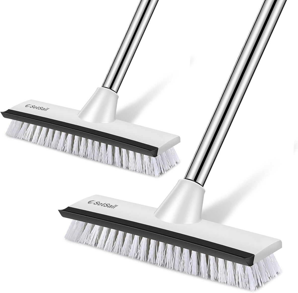 SetSail Floor Scrub Brush with 51-Inch Long Adjustable Handle 2 in 1 Scrape Brush Stiff Bristle Floor Scrubber for Cleaning Shower Bathroom Garage Kitchen Wall Deck Tub Tile, 2 Pack