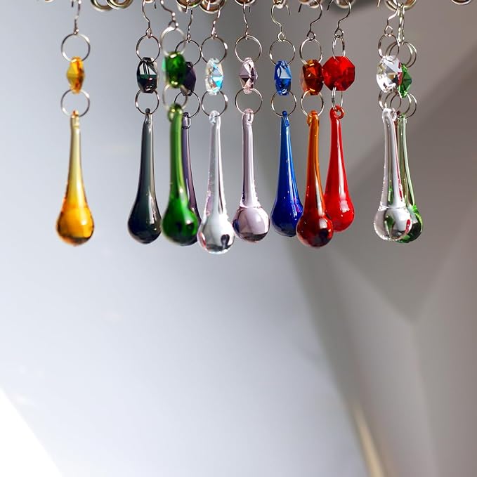 12pcs Raindrop Crystal Chandelier Prisms Parts, Colored 53mm Hanging Crystals Beads for Window, Home Decoration (Multi Color)