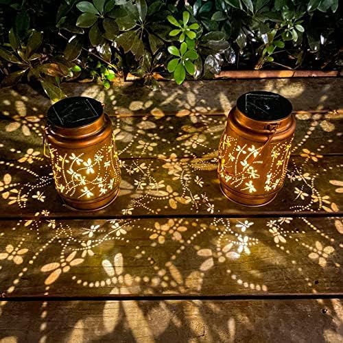 2 Pack Dragonfly Solar Lantern Lights Outdoor Decor, Hanging Metal Decorations Waterproof with LED Light, Landscape Lights for Garden Patio Yard Lawn Backyard Front Porch Gifts for Mom Grandma