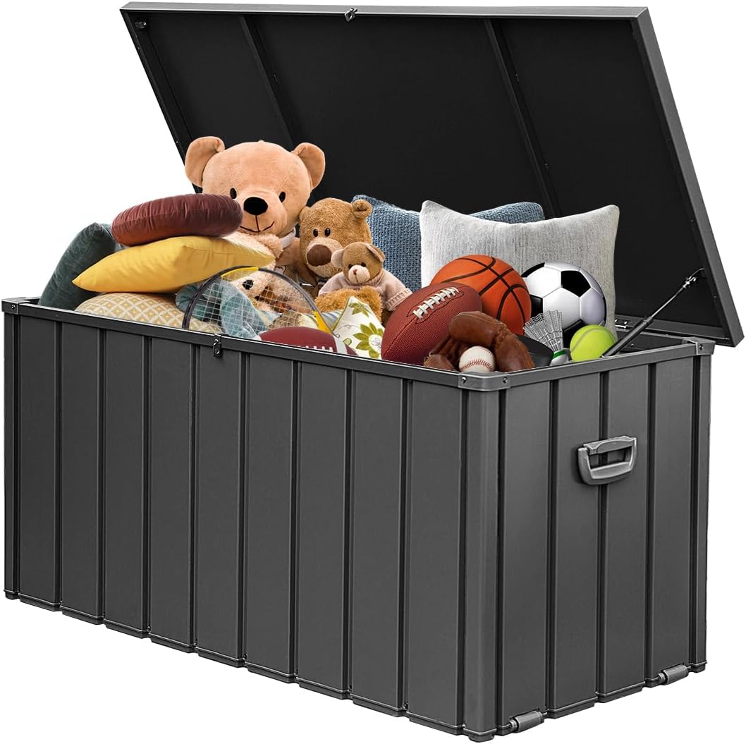 Domi 100-Gallon Outdoor Storage Box – Waterproof, Lockable Storage Cabinet for Patio Furniture, Garden Tools & Pool Supplies – Large Metal Storage for Cushions, Toys & More