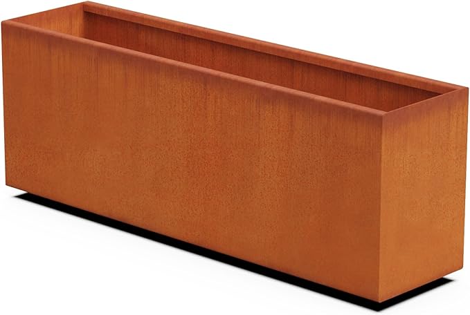 Large Rectangular Planter for Outdoor Plants – 48-Inch Corten Steel Planter Box for Garden Borders & Patios | Made in USA, Fully Assembled