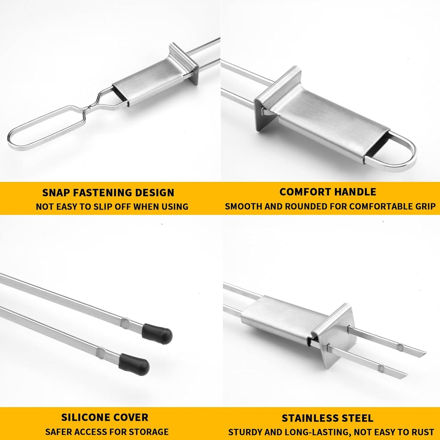 BBQ Skewers,Premium 304 Stainless Steel BBQ Skewers,13 Inch Heavy Duty Metal Kabob Sticks for Grilling, Reusable & Dishwasher Safe (Double fork8)