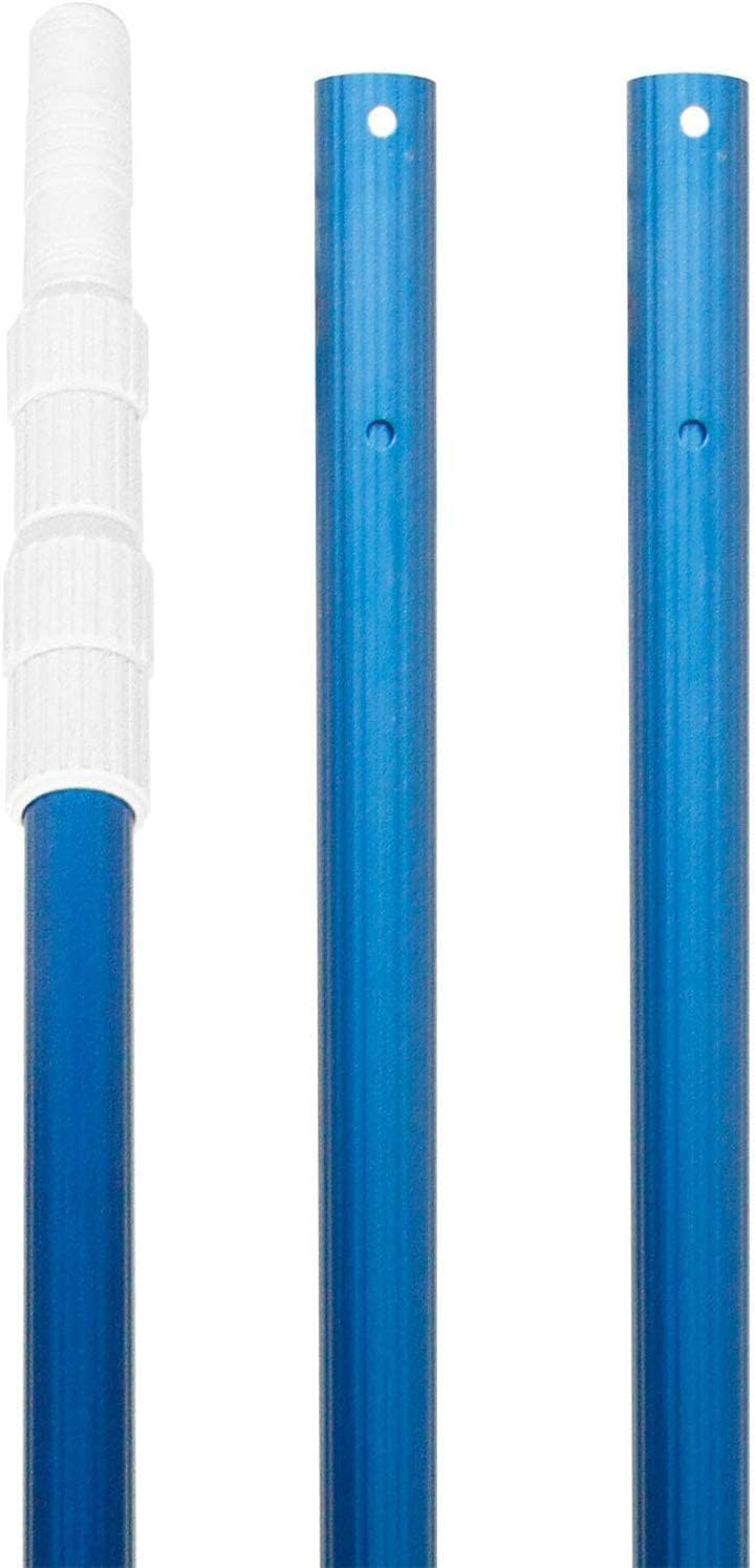 POOLWHALE Professional 12 Feet Blue Anodized Aluminum Telescopic Swimming Pool Pole,Adjustable 3 Piece Expandable Step-Up,for Skimmer Nets, Vacuum Heads and Brushes, Strong Grip & Lock