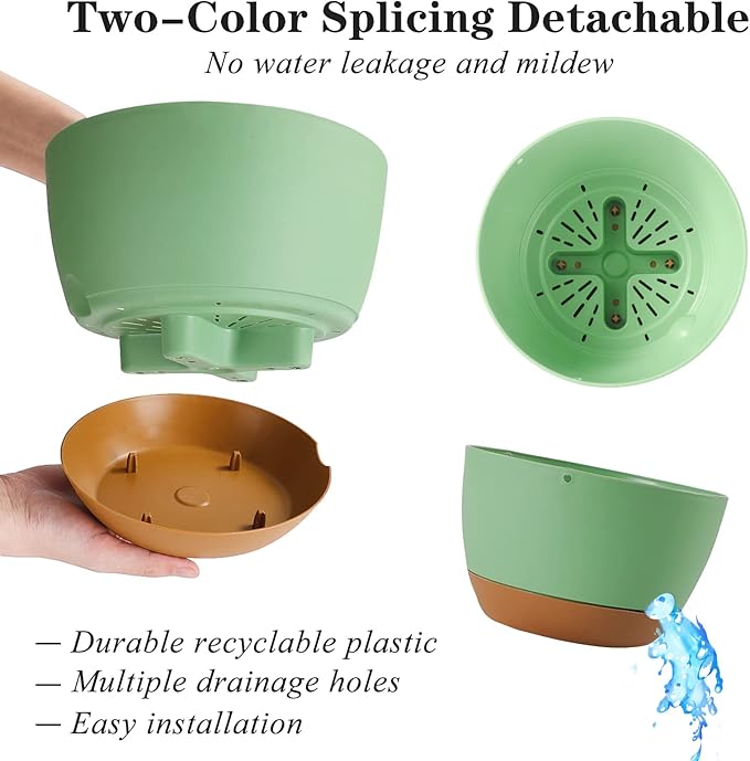 Bevgems 3 Pack 8.26 Inch Hanging Planters, Plastic Self-Watering Hanging Flower Plant Pot, Decorative Flower Pot Holder with Drainage Holes & Removable Tray for Indoor Outdoor Plants,Flowers, Herbs