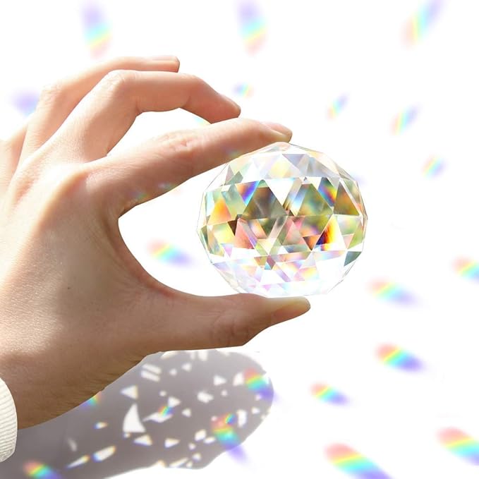 2 Pack Clear Glass Crystal Ball Prisms Window Rainbow Maker Sphere Faceted Gazing Ball Prism Prism Suncatcher for Home Décor, Feng Shui, (60mm /2.36inch, 2 pcs)