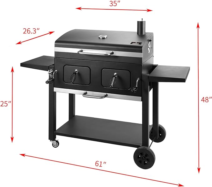 Charcoal Grill Outdoor BBQ Grill, Extra Large Cooking Area 794 Square Inches with Two Individual & Adjustable Charcoal Tray, Foldable Side Tables for Outdoor Cooking Backyard Camping Picnics By DNKMOR