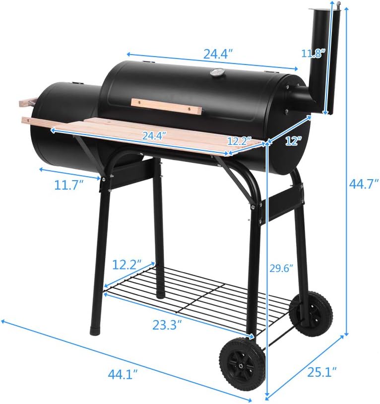 ROVSUN Charcoal Grill, Large Cooking Area of 433 Sq.In., Offset Smoker, Side Table, Great BBQ Grill for Indoor/Outdoor Picnic, Black