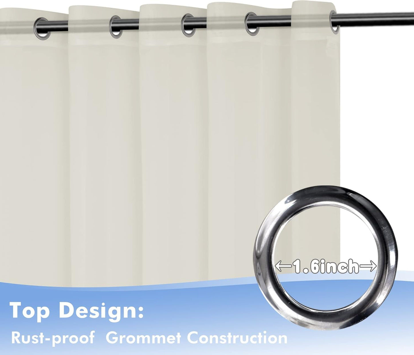 HolidayIdeas Beige Outdoor Sheer Curtains for Patio Waterproof, 2 Panels - 54 x 120 Inch - Light Filtering Voile Outside Curtains Grommet Drapes for Front Porch, Gazebo, Pergola, Backyard