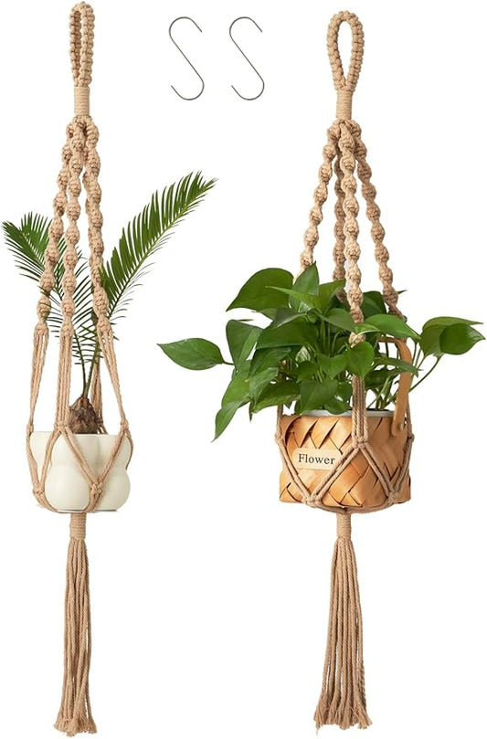 2Pcs Macrame Plant Hangers Indoor & Outdoor (27.56”) Boho Hanging Planters for Indoor Plants, Macrame Wall Hanging Decor for Flower Pots & Baskets (Pots Not Included)