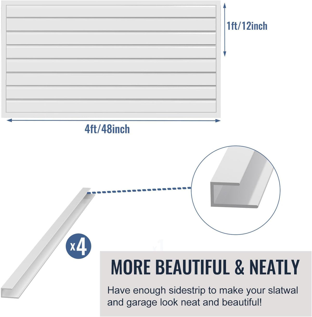 Slatwall Panel Garage Organizer PVC Slatwall Heavy Duty Wall Mounted Rack, Interlocking Slat Wall Panels for Tool Organization Peg Board(White 4 x 2 ft)