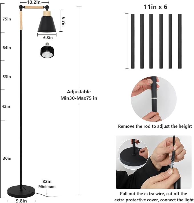 HMVPL Grow Lights for Indoor Plants Full Spectrum, Plant Lights for Indoor Growing with 20W COB Grow Light Blub, 4/8/12H Timer, Standing Tall Grow Lamp for Middle Large Plants(75'', Height Adjustable)